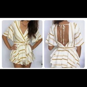 Saints and secrets mustard and white romper NWT